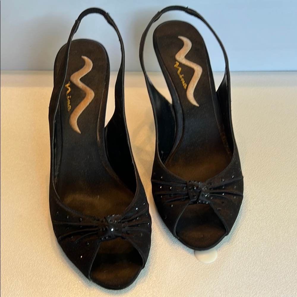 Nina Black Slingback Peep-Toe 3.5” heel size 8.5